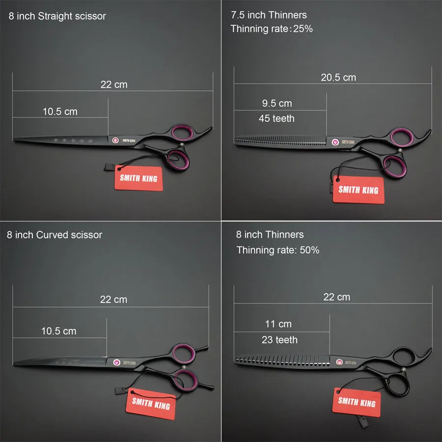 Professional Pet Grooming Scissors Set – 8” Straight, Thinning & Curved Shears for Dogs & Cats