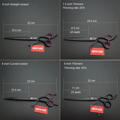 Professional Pet Grooming Scissors Set – 8” Straight, Thinning & Curved Shears for Dogs & Cats