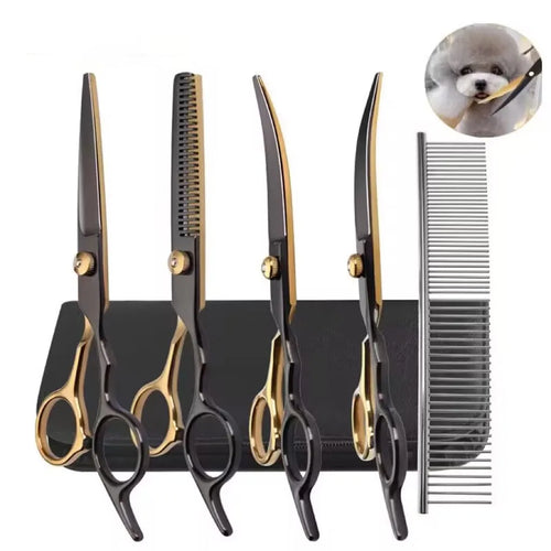 6.5-Inch Pet Grooming Scissors Set for Dogs & Cats – Black Gold