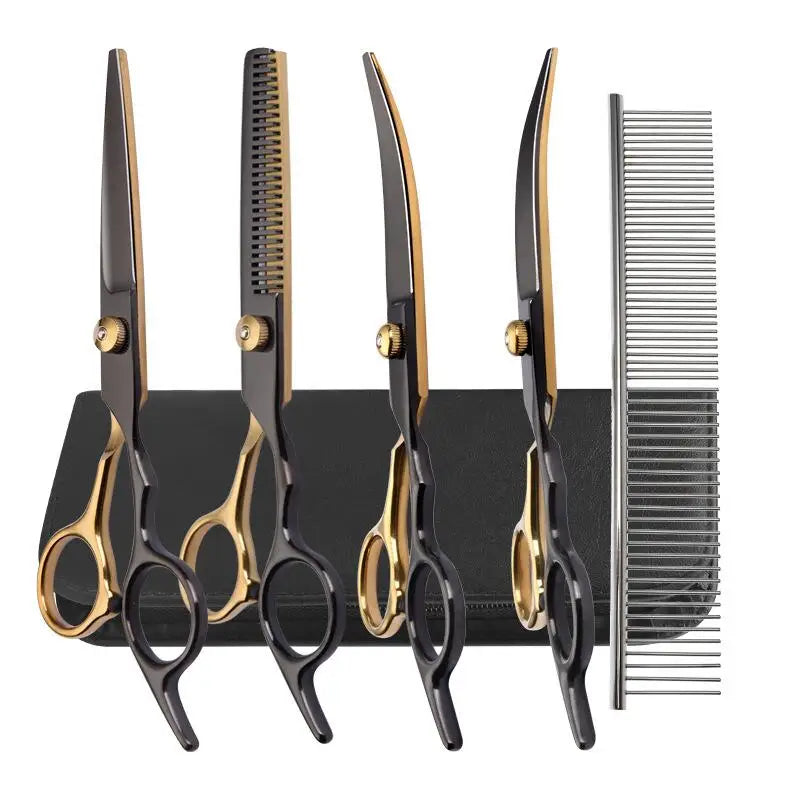 6.5-Inch Pet Grooming Scissors Set for Dogs & Cats – Black Gold