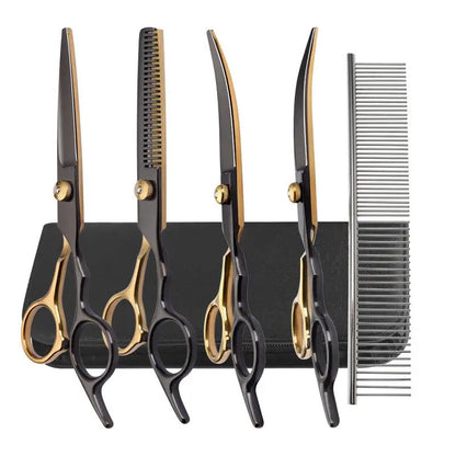 6.5-Inch Pet Grooming Scissors Set for Dogs & Cats – Black Gold